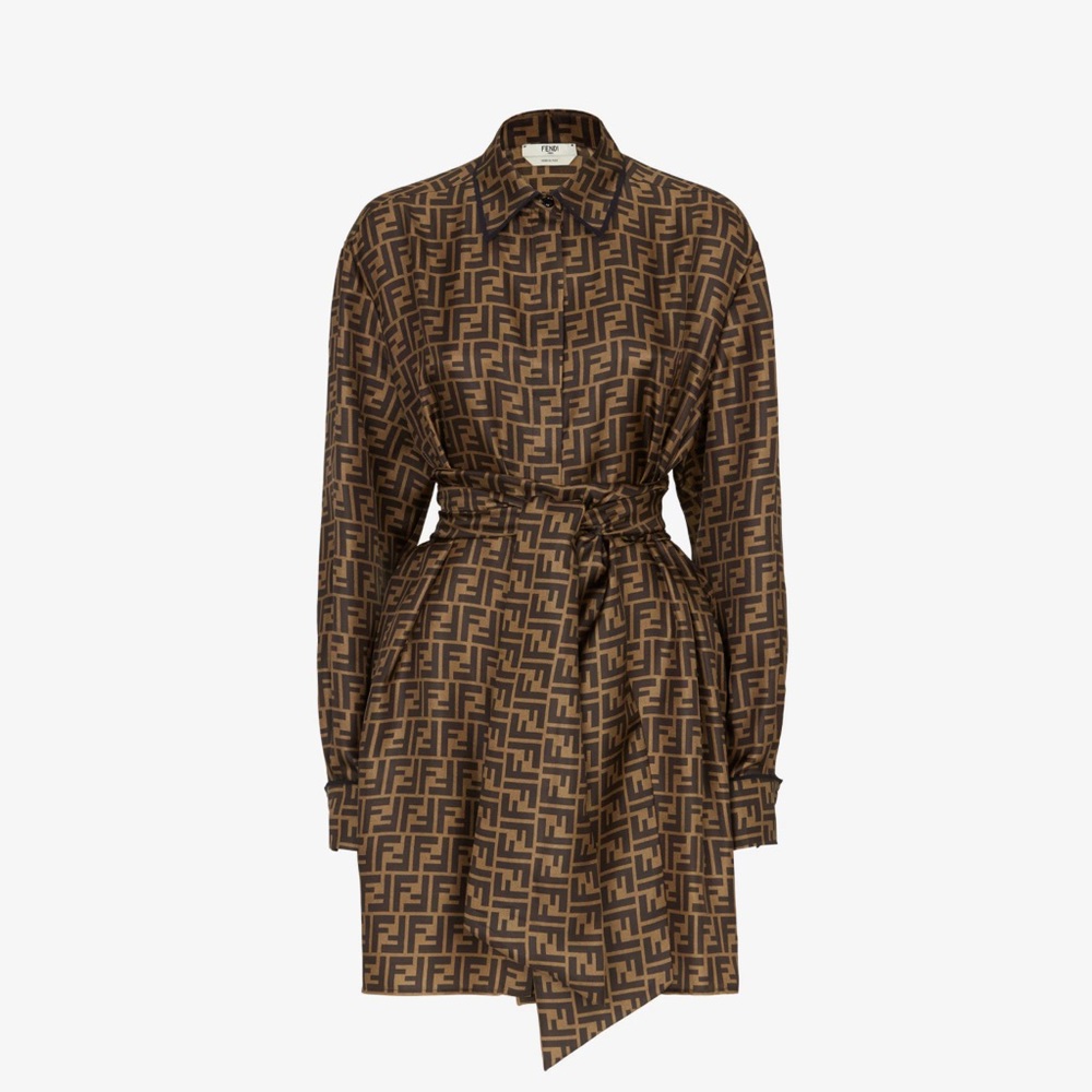 Fendi Brown Logo Long Sleeve Dress